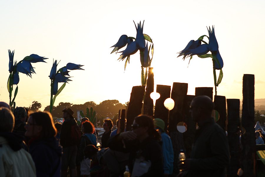 Flags at sundown, Glastobury - www.glastonburyfestivals.co.uk